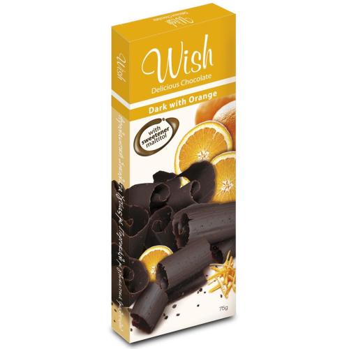 Wish Delicious Dark Chocolate with Orange Αυθεντική Σοκολάτα Υγείας Πορτοκάλι Χωρίς Προσθήκη Ζάχαρης 75g